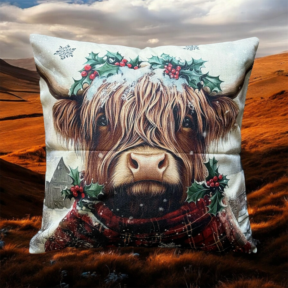 Christmas Cushion Highland Cow 3